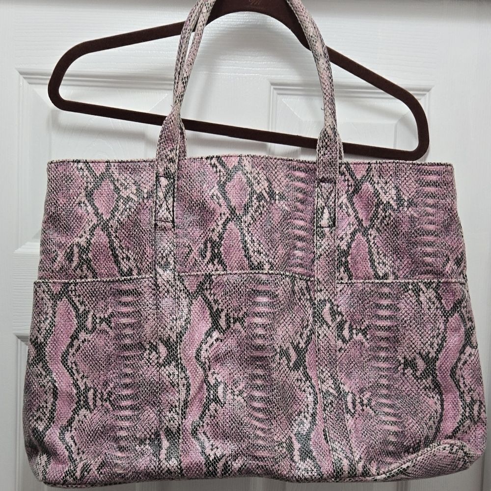 BCBGeneration Pink and Black Snake Print Tote